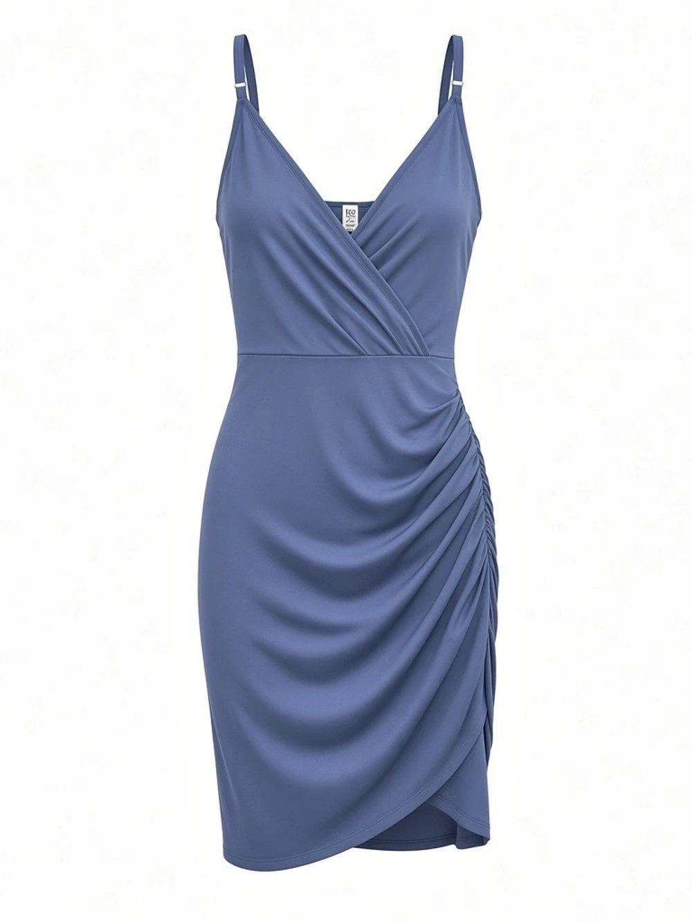 GRACE KARIN Women's Sleeveless Ruched Wrap V-Neck Bodycon Dress Mini Dress Blue